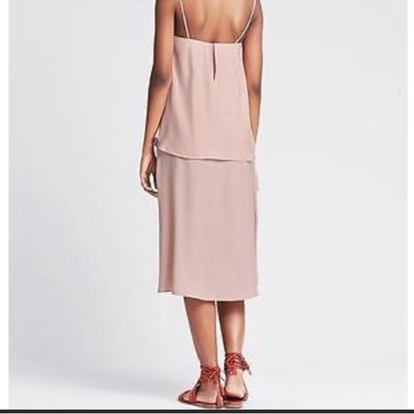 Banana Square Neck Spaghetti Strap Light Blush Pink Feminine Romantic MIDI Dress - Picture 3 of 9